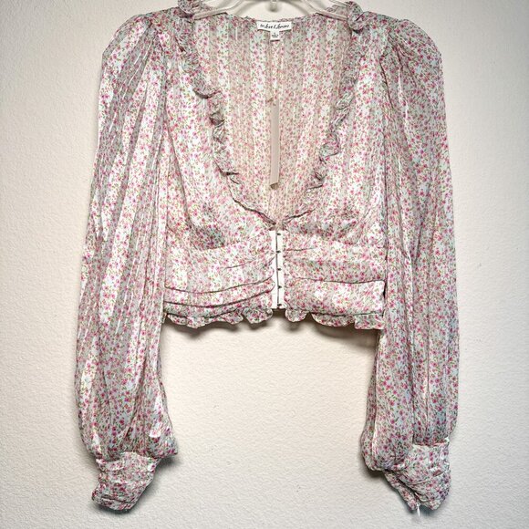 FOR LOVE & LEMONS New Natalie floral-print cropped top Ivory pink Large - Picture 2 of 12